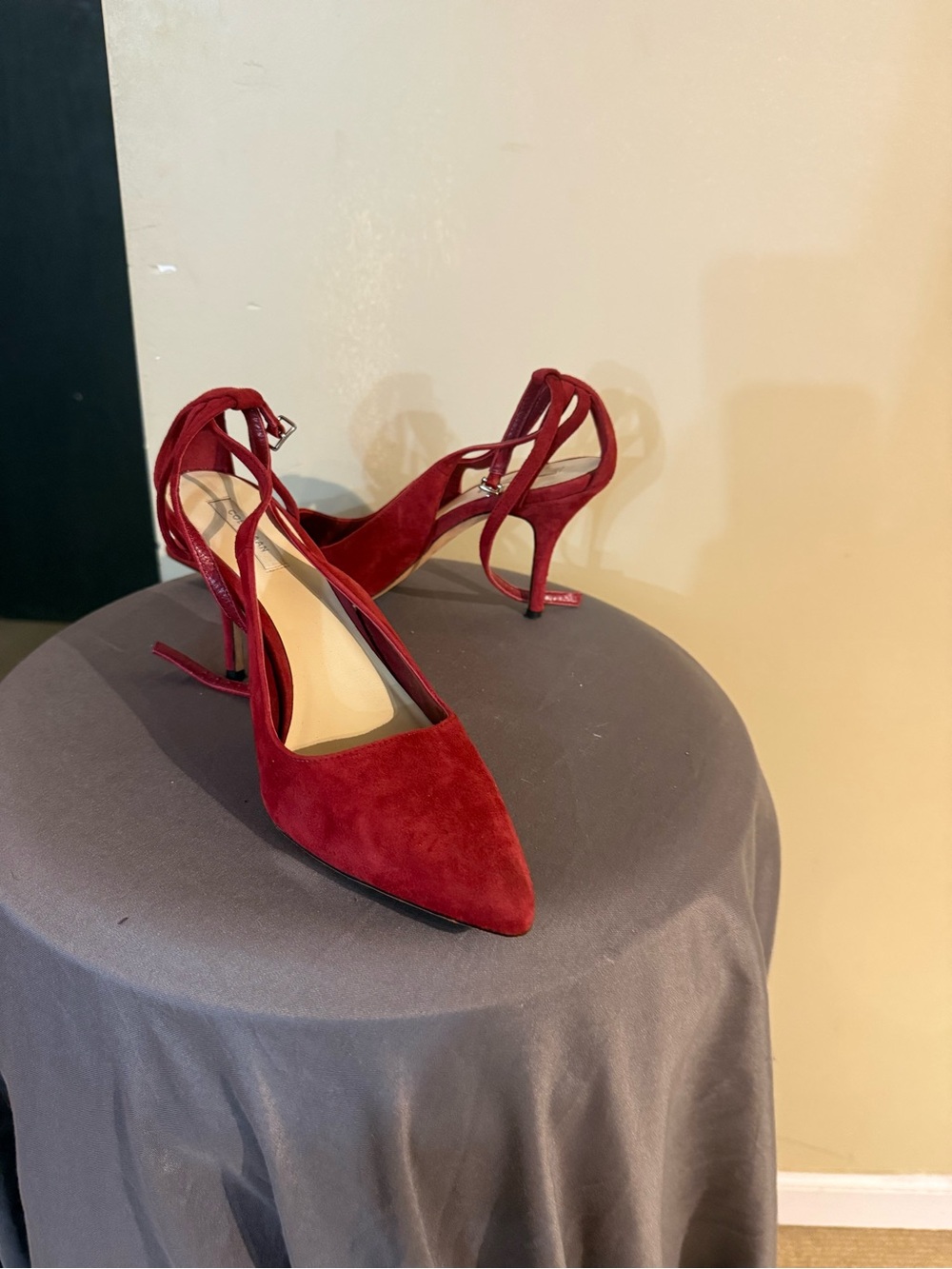 Cole Haan Red Suede Pointed-Toe Ankle Strap Heels